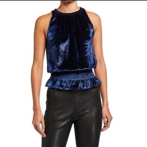 Ramy Brook Lonny Top Blue Velvet Shimmer Sleeveless size Large NWT